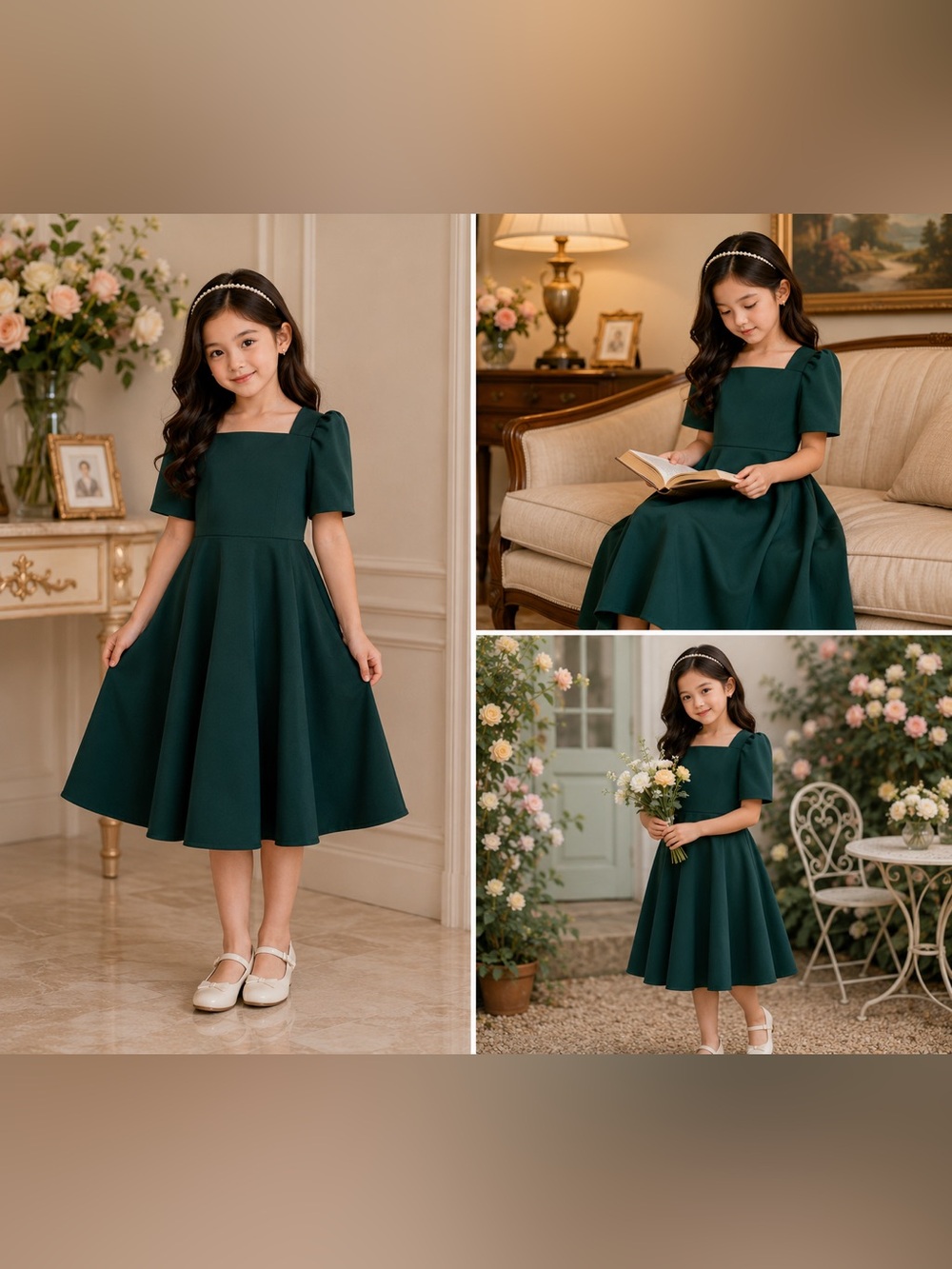 Elegant Hunter Green Filipiniana 1-2 Year Old Girl Dress